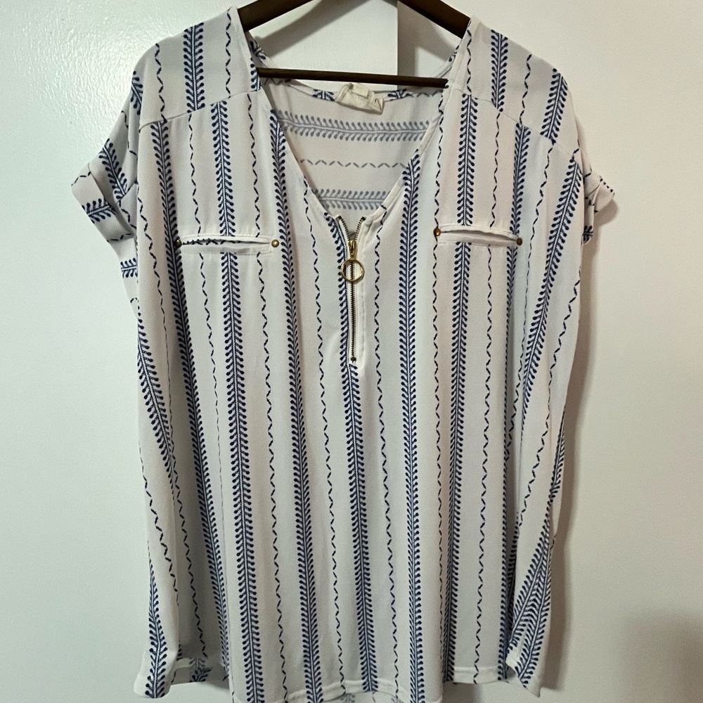 Navy and White Patterned Women's Blouse